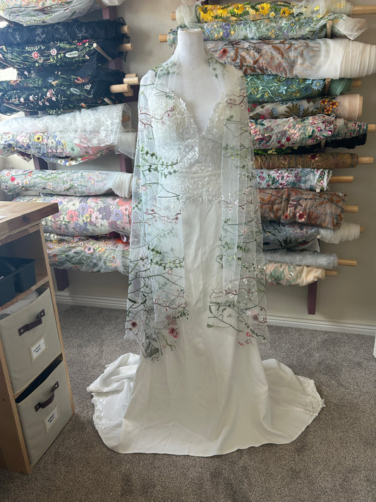 Shawl Cover Up | Floral Embroidery Veil Tulle