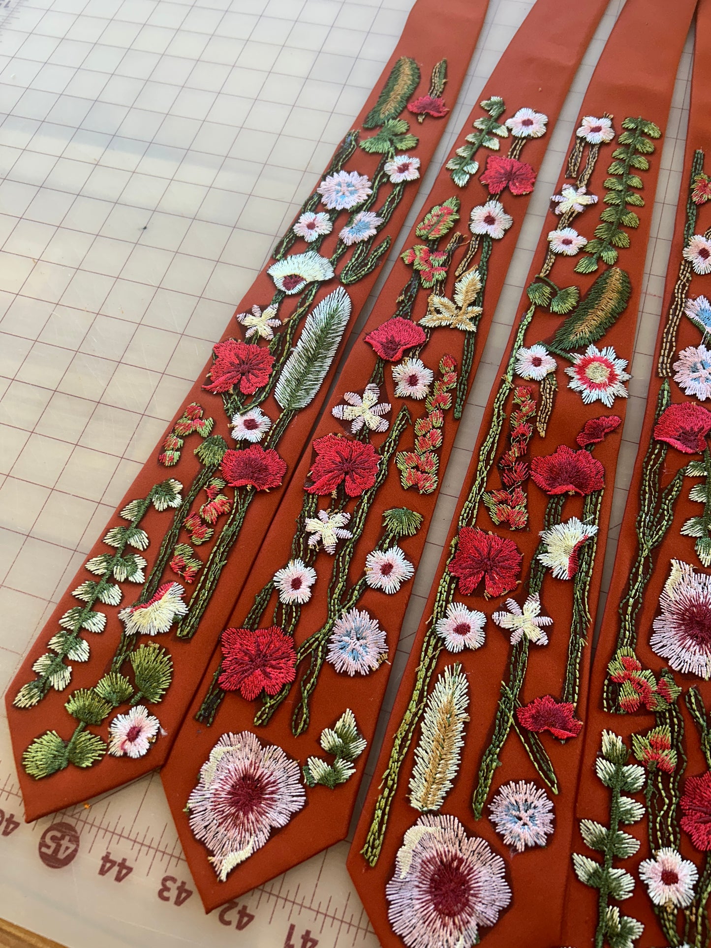Vibrant Wildflower, Burnt Red Ties (Ready to Ship / Final Sale)