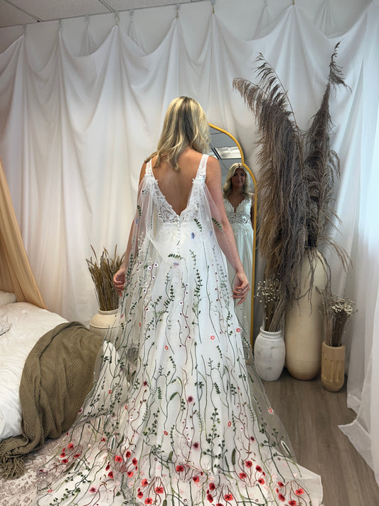 Muted Wildflower Cape | Floral Wedding Veil