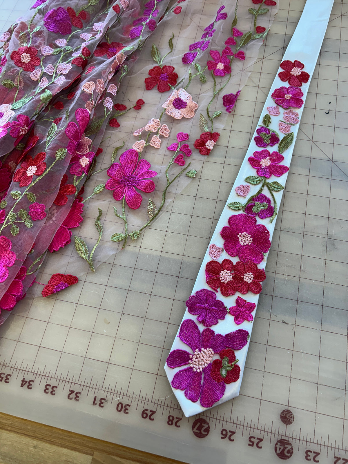 Flamingo Pink | Floral Embroidery Ties