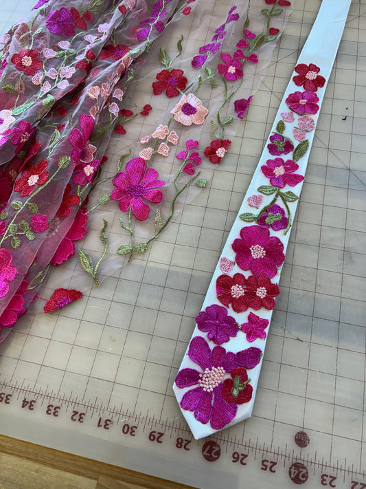 Flamingo Pink | Floral Embroidery Ties