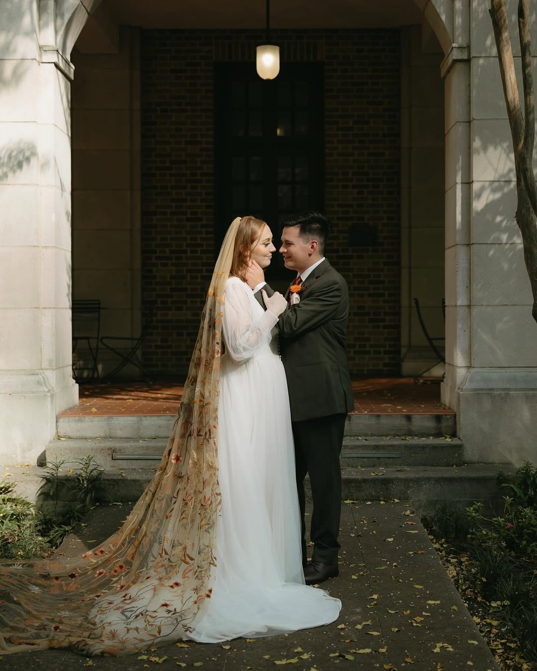 Autumn Leaves Falling Veil | TAN TULLE | Floral Wedding Veil