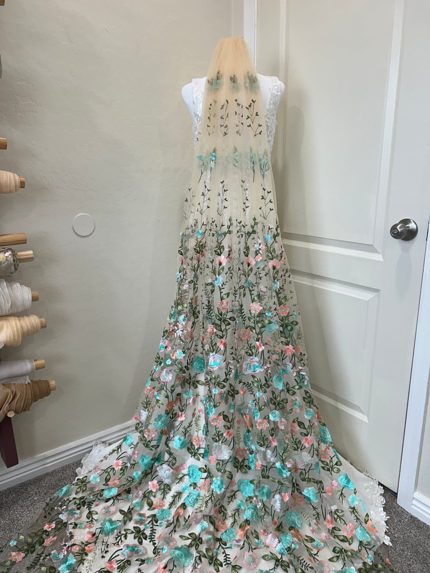 Turquoise Peachy Rose | Floral Wedding Veil