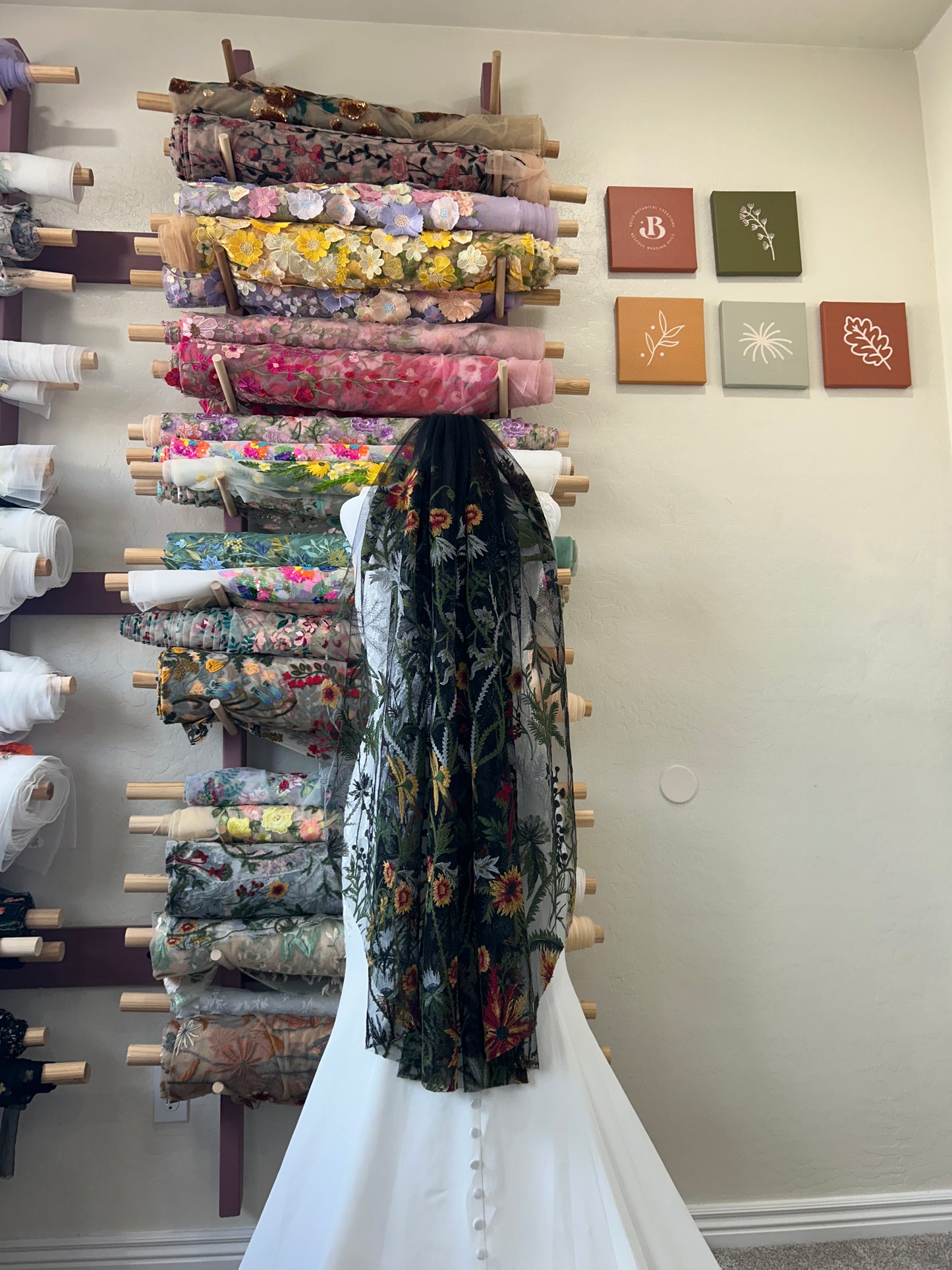 Enchanted Forest (Black Tulle)| Floral Wedding Veil