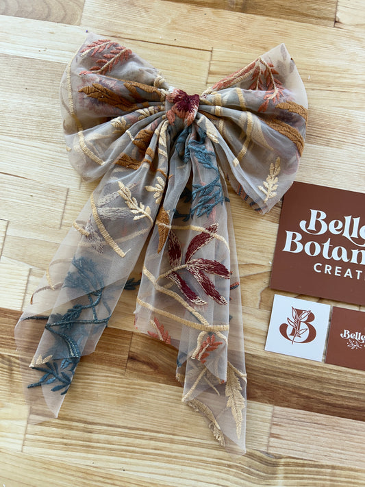 Autumn Leaves Falling Tan | Floral Hair Bow