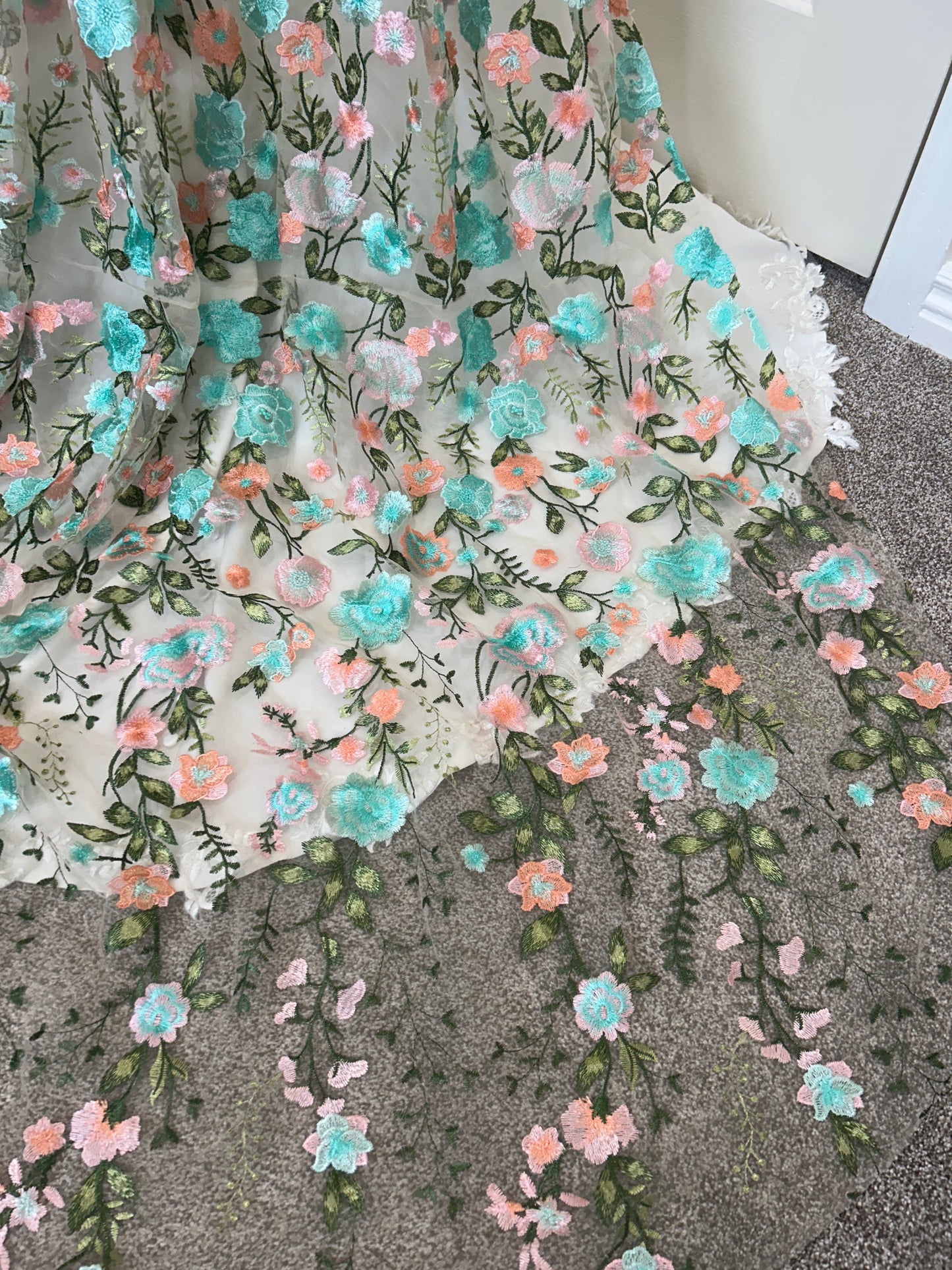 Turquoise Peachy Rose | Floral Wedding Veil