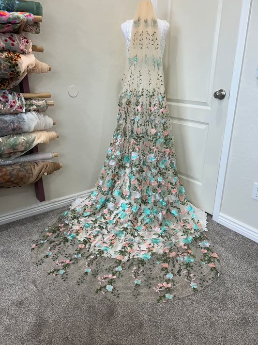 Turquoise Peachy Rose | Floral Wedding Veil
