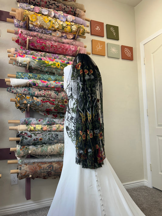 Enchanted Forest (Black Tulle)| Floral Wedding Veil