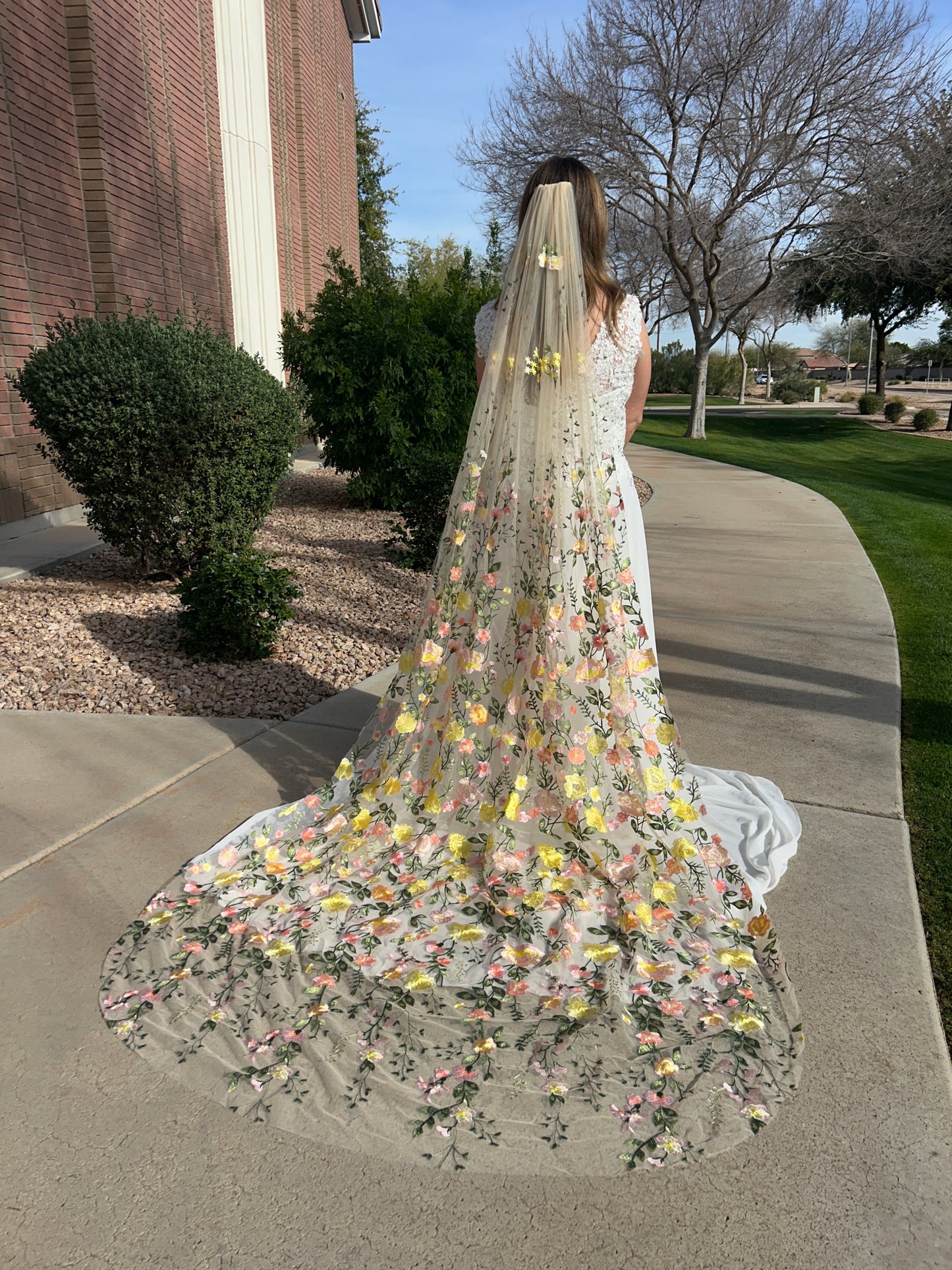 Golden Peachy Rose | Floral Wedding Veil