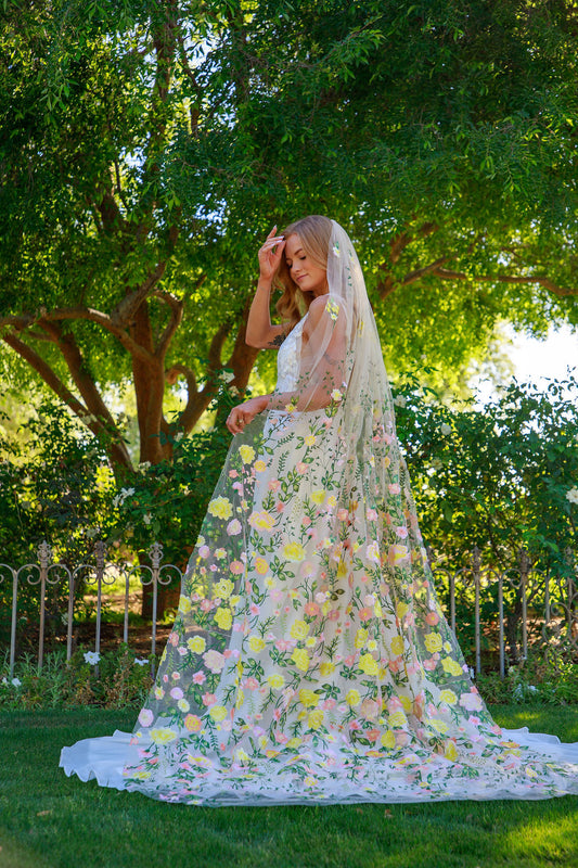 Golden Peachy Rose | Floral Wedding Veil