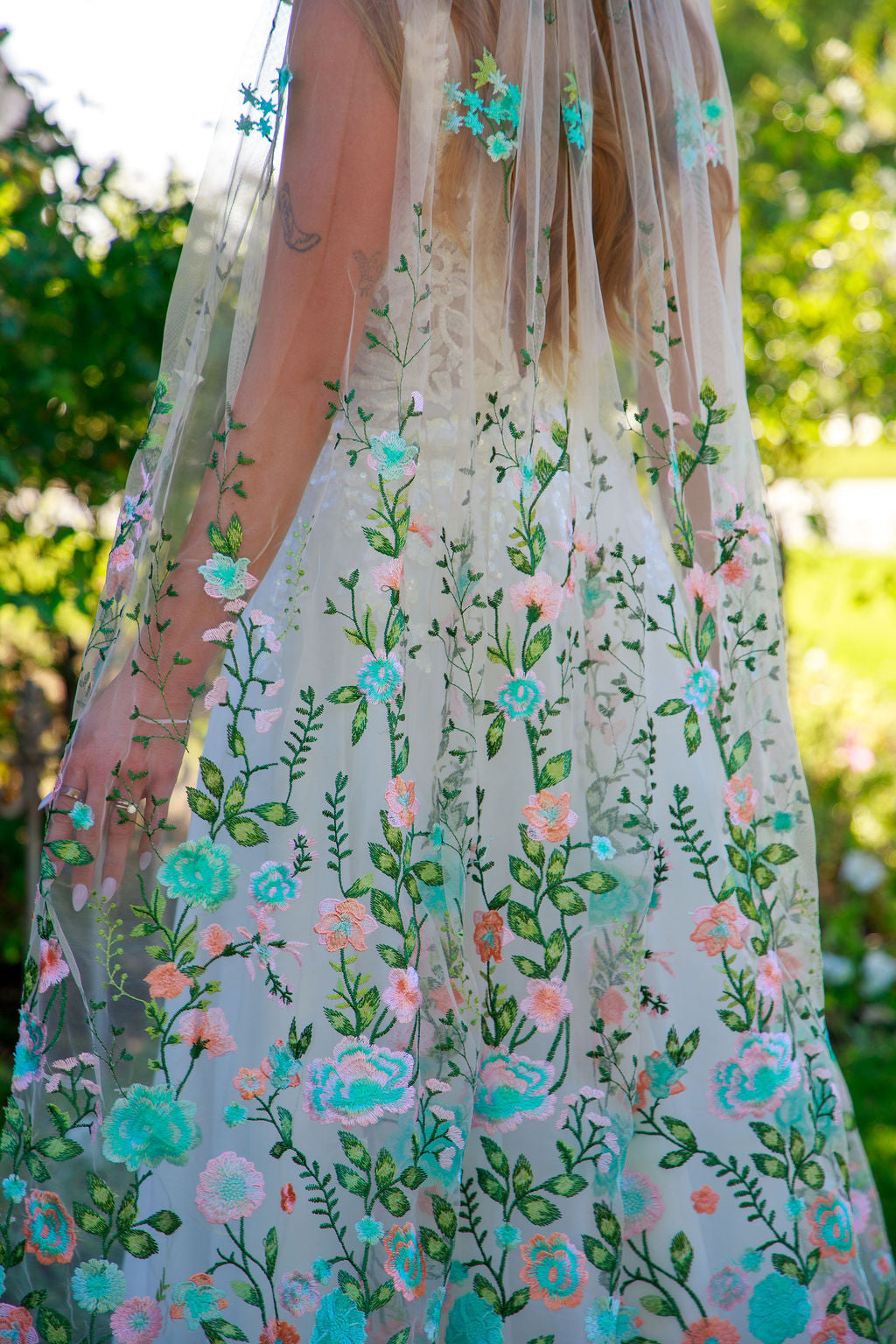 Turquoise Peachy Rose | Floral Wedding Veil