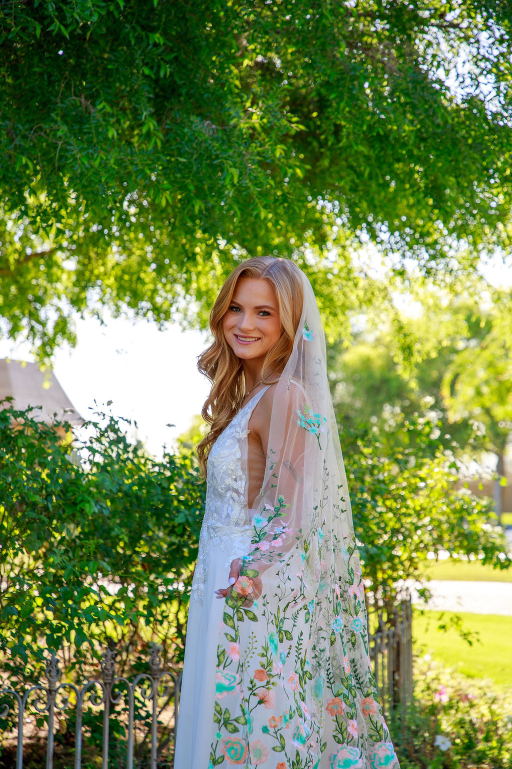 Turquoise Peachy Rose | Floral Wedding Veil