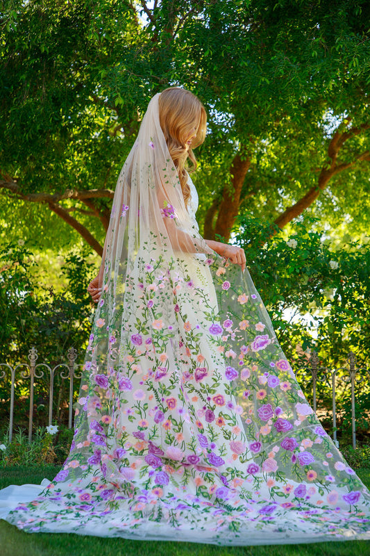 Purple Peachy Rose | Floral Wedding Veil