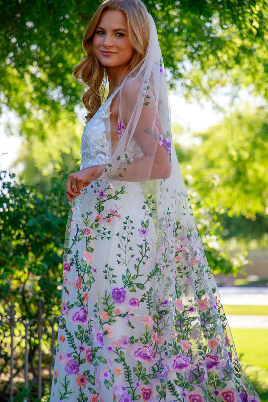 Purple Peachy Rose | Floral Wedding Veil