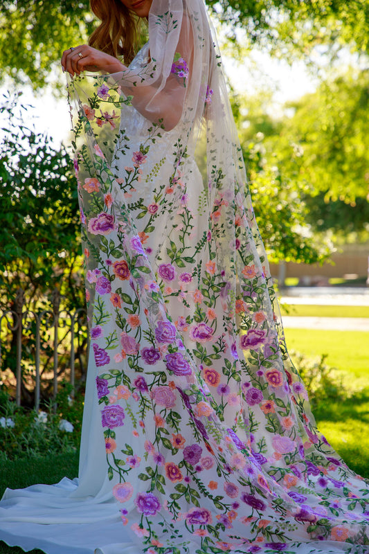 Purple Peachy Rose | Floral Wedding Veil