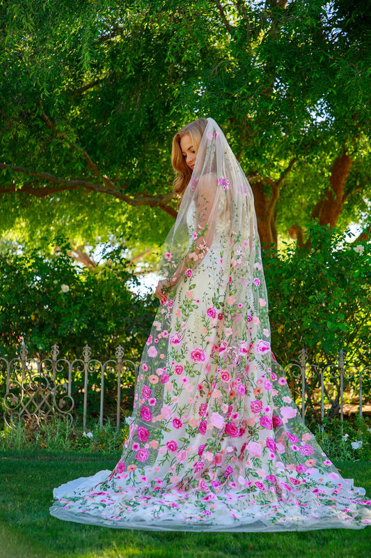 Pink Peachy Rose | Floral Wedding Veil