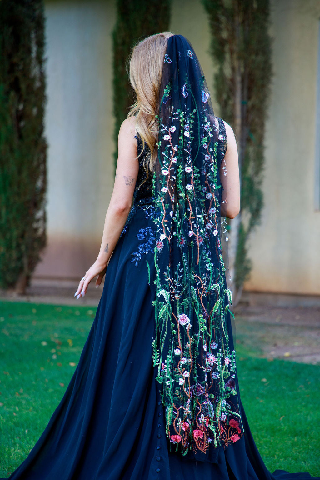 Muted Wildflower | BLACK TULLE | Floral Wedding Veil