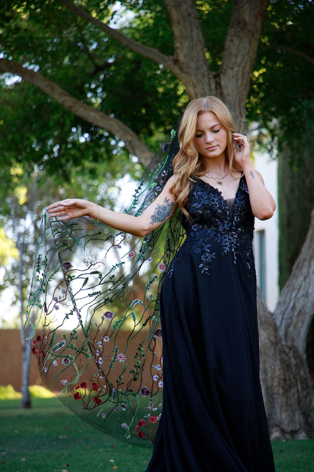 Muted Wildflower | BLACK TULLE | Floral Wedding Veil