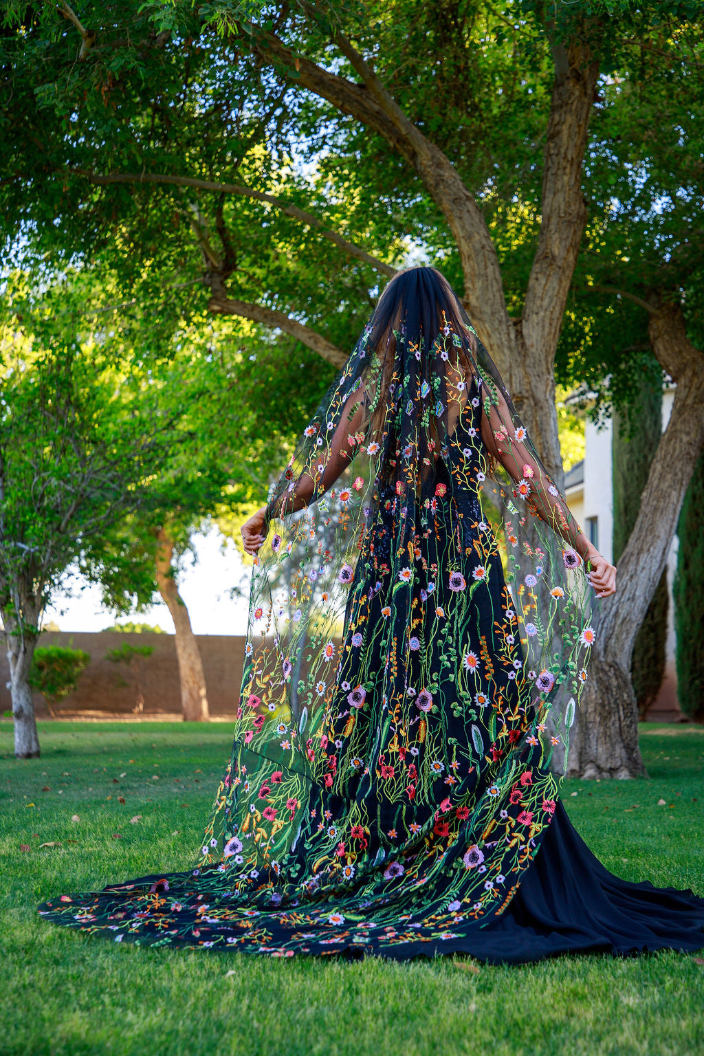 Orange Wildflower | BLACK TULLE | Floral Wedding Veil