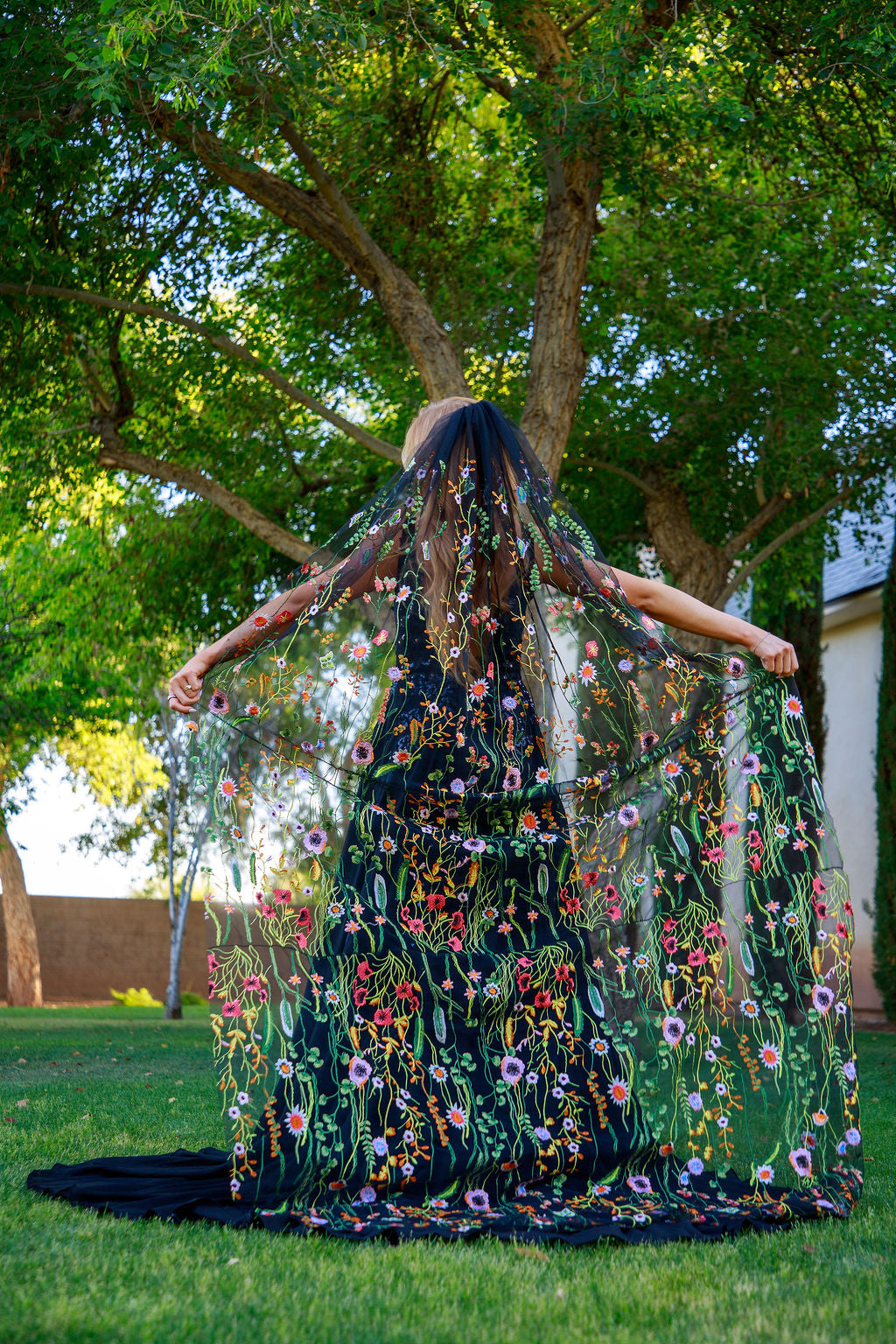 Orange Wildflower | BLACK TULLE | Floral Wedding Veil