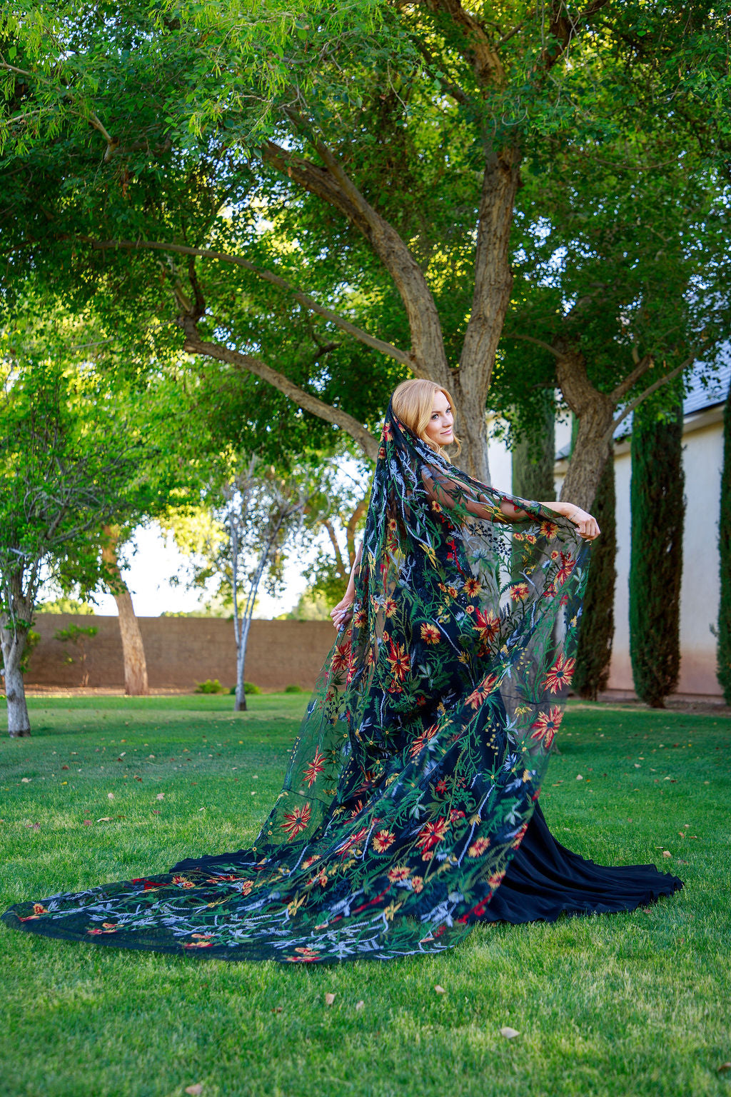 Enchanted Forest | BLACK TULLE | Floral Wedding Veil