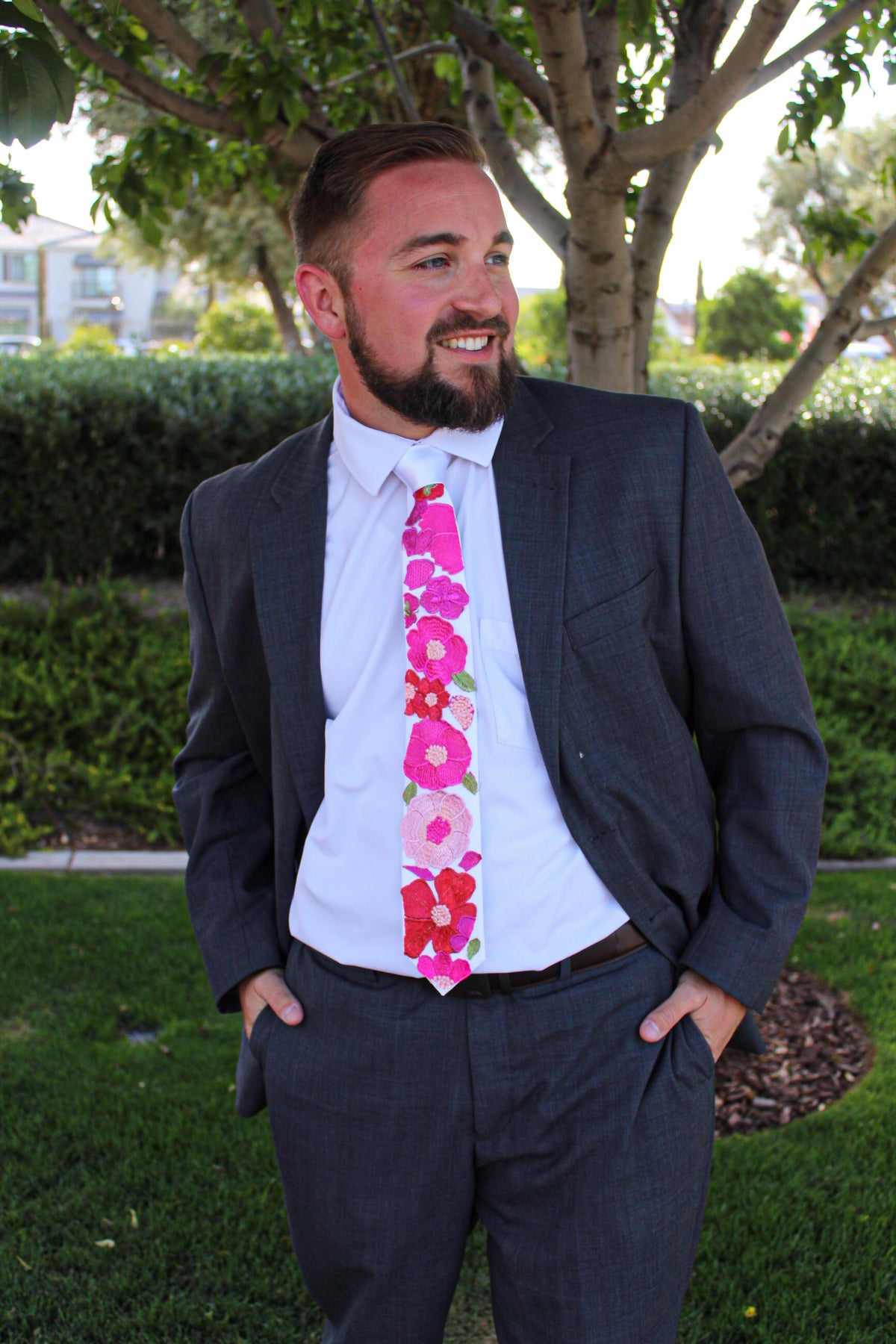 Flamingo Pink | Floral Embroidery Ties