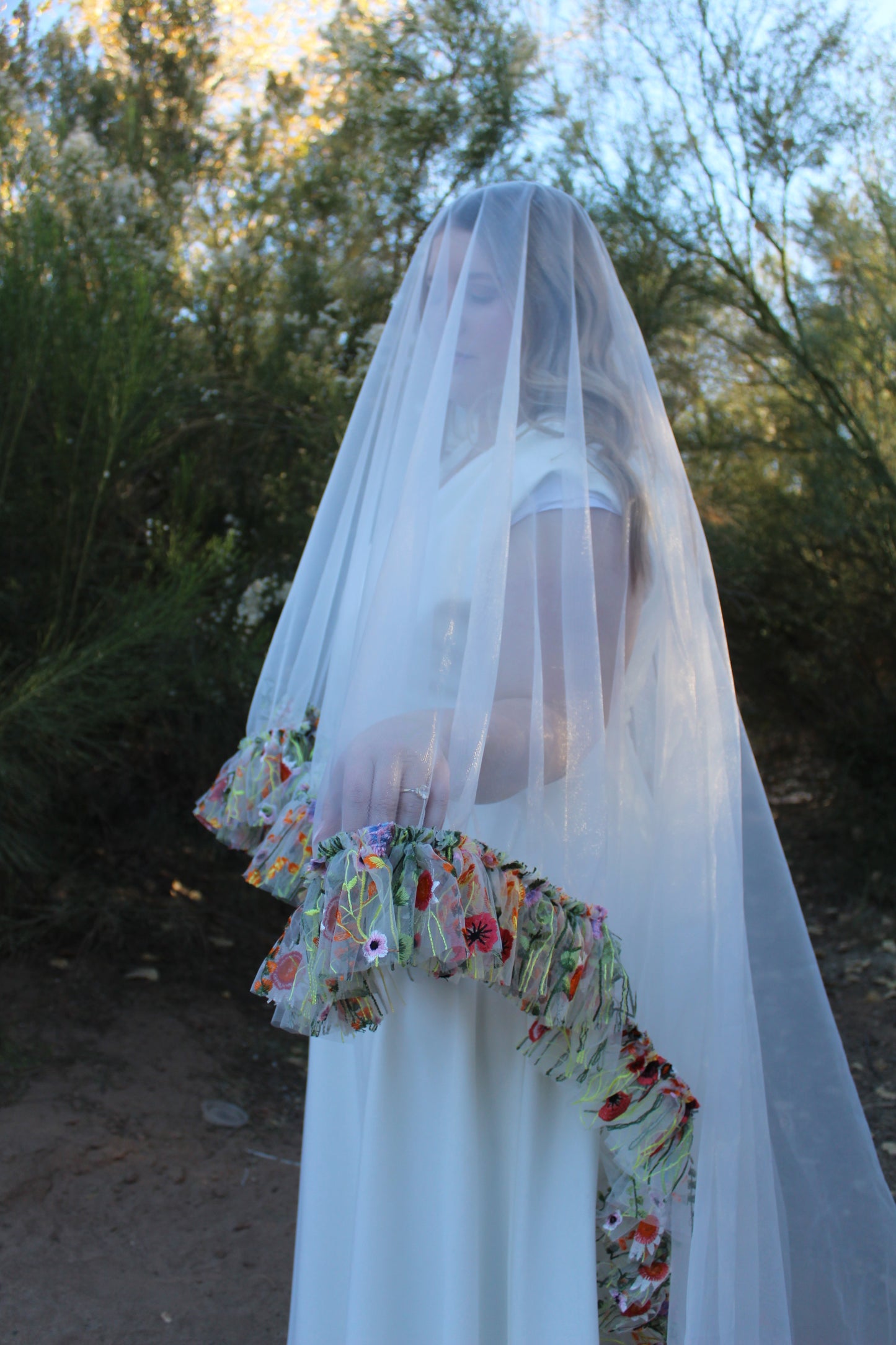 Wildflower Embroidery Ruffle Drop | Floral Wedding Veil