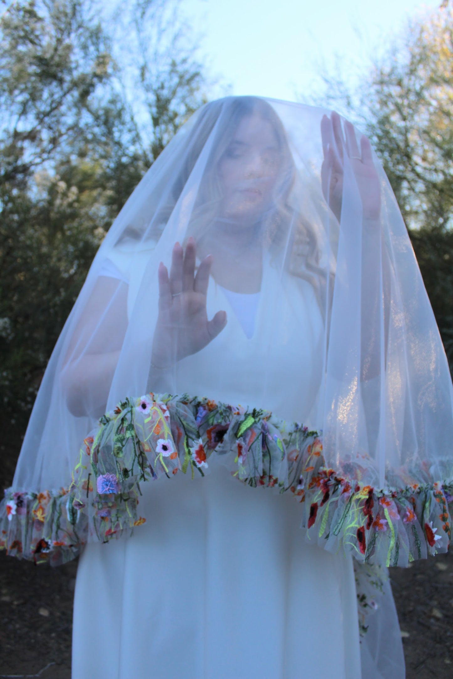 Wildflower Embroidery Ruffle Drop | Floral Wedding Veil