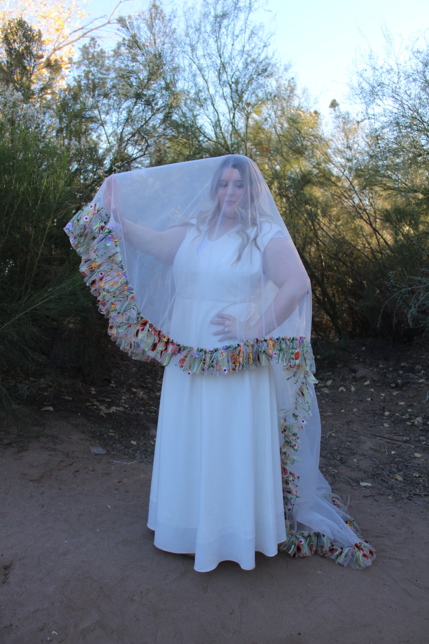 Wildflower Embroidery Ruffle Drop | Floral Wedding Veil