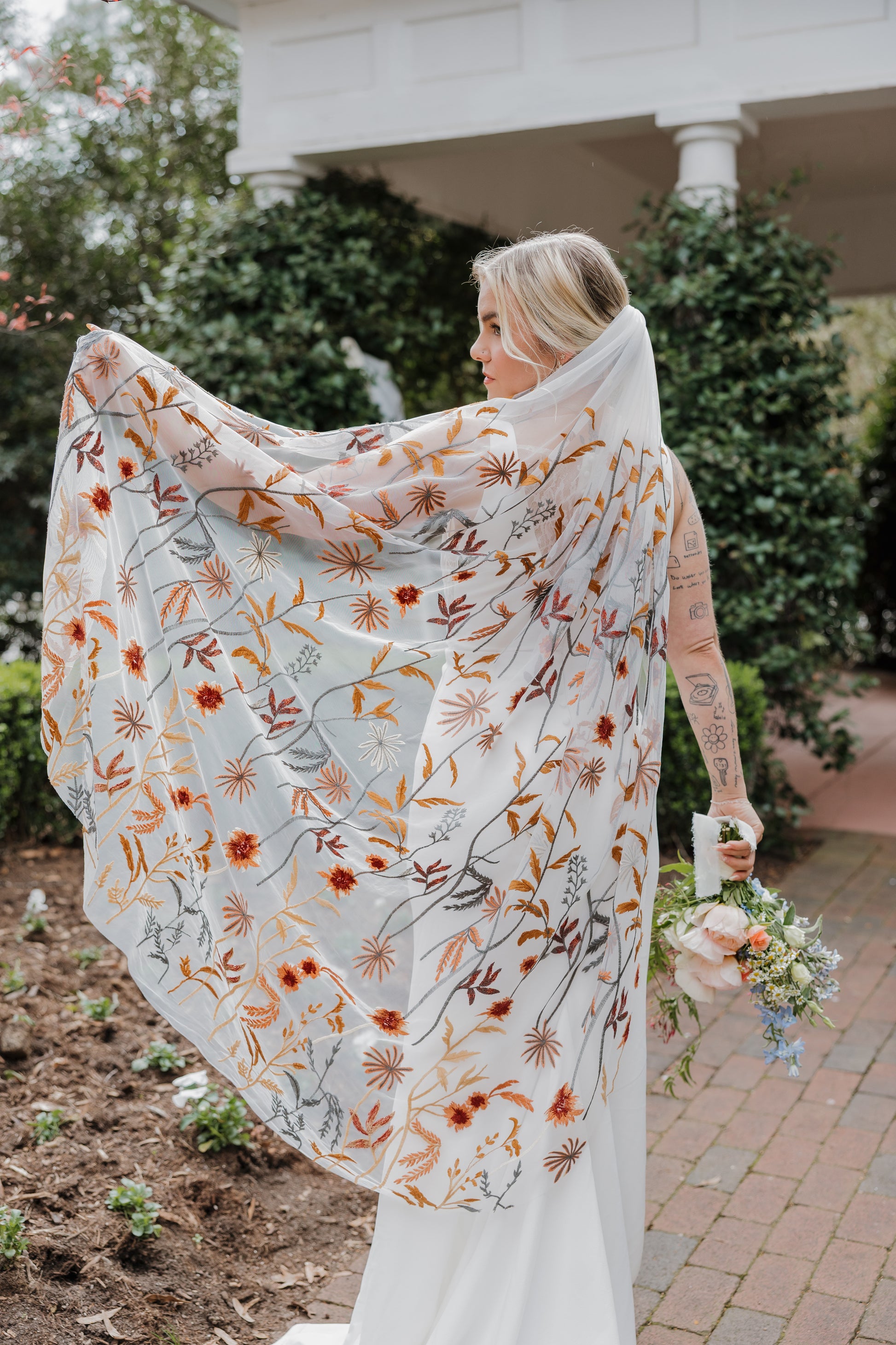 Autumn Leaves Falling | WHITE TULLE | Floral Wedding Veil  Belle Botanical  Creations LLC