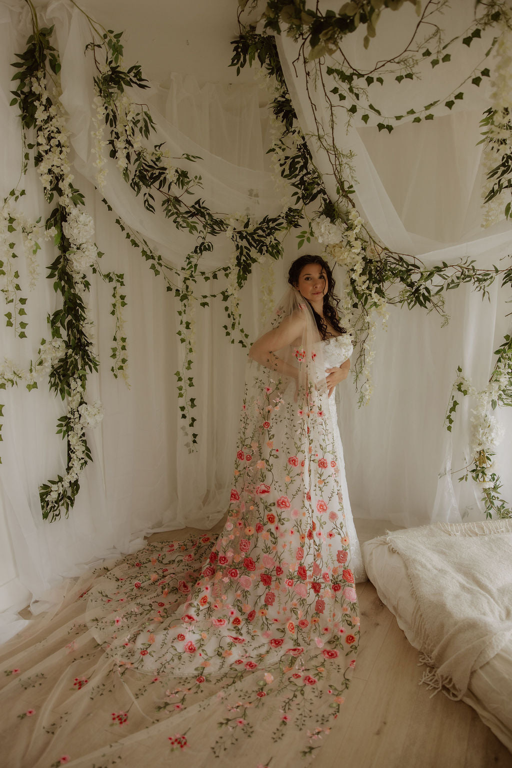 Pink Peachy Rose | Floral Wedding Veil