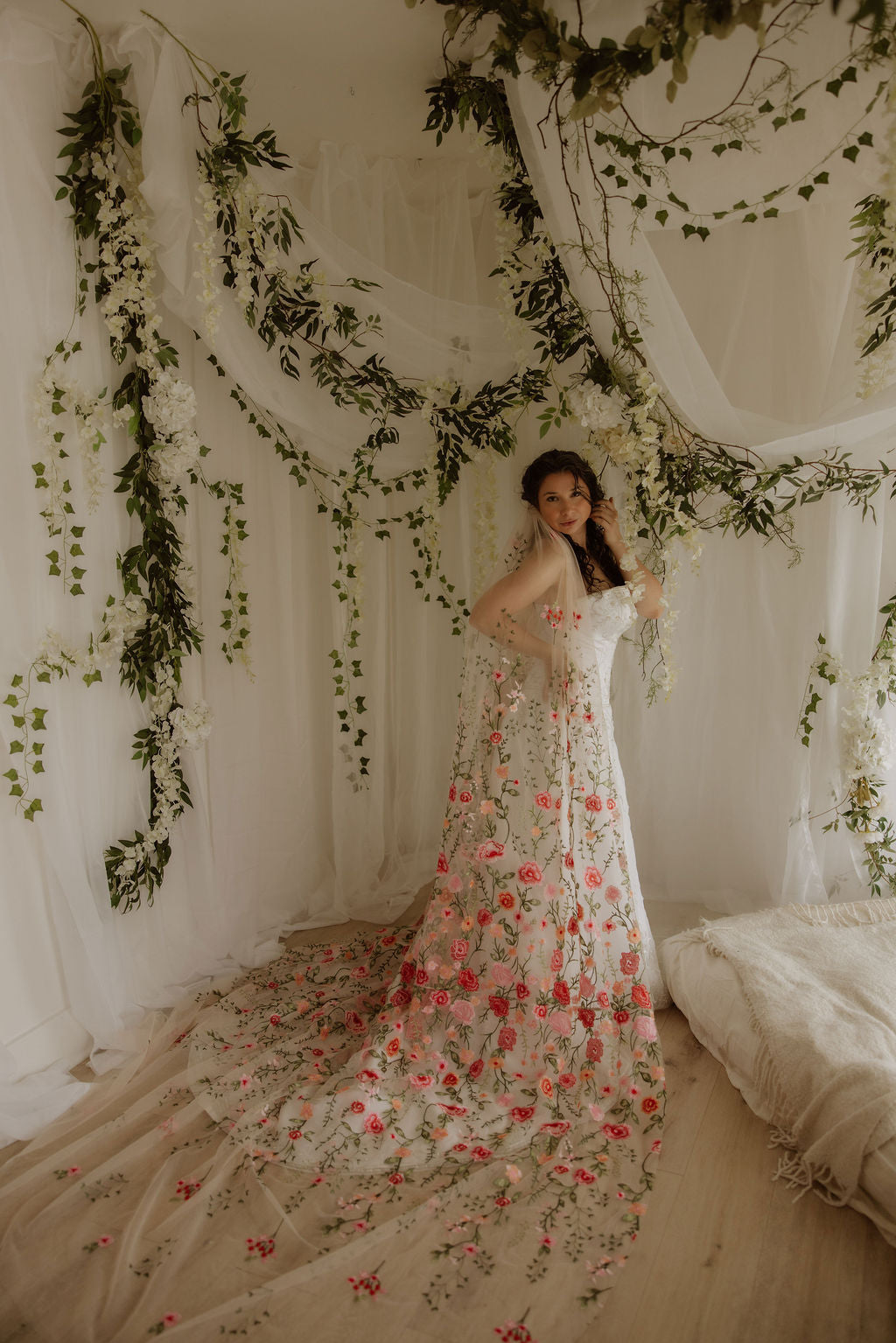 Pink Peachy Rose | Floral Wedding Veil