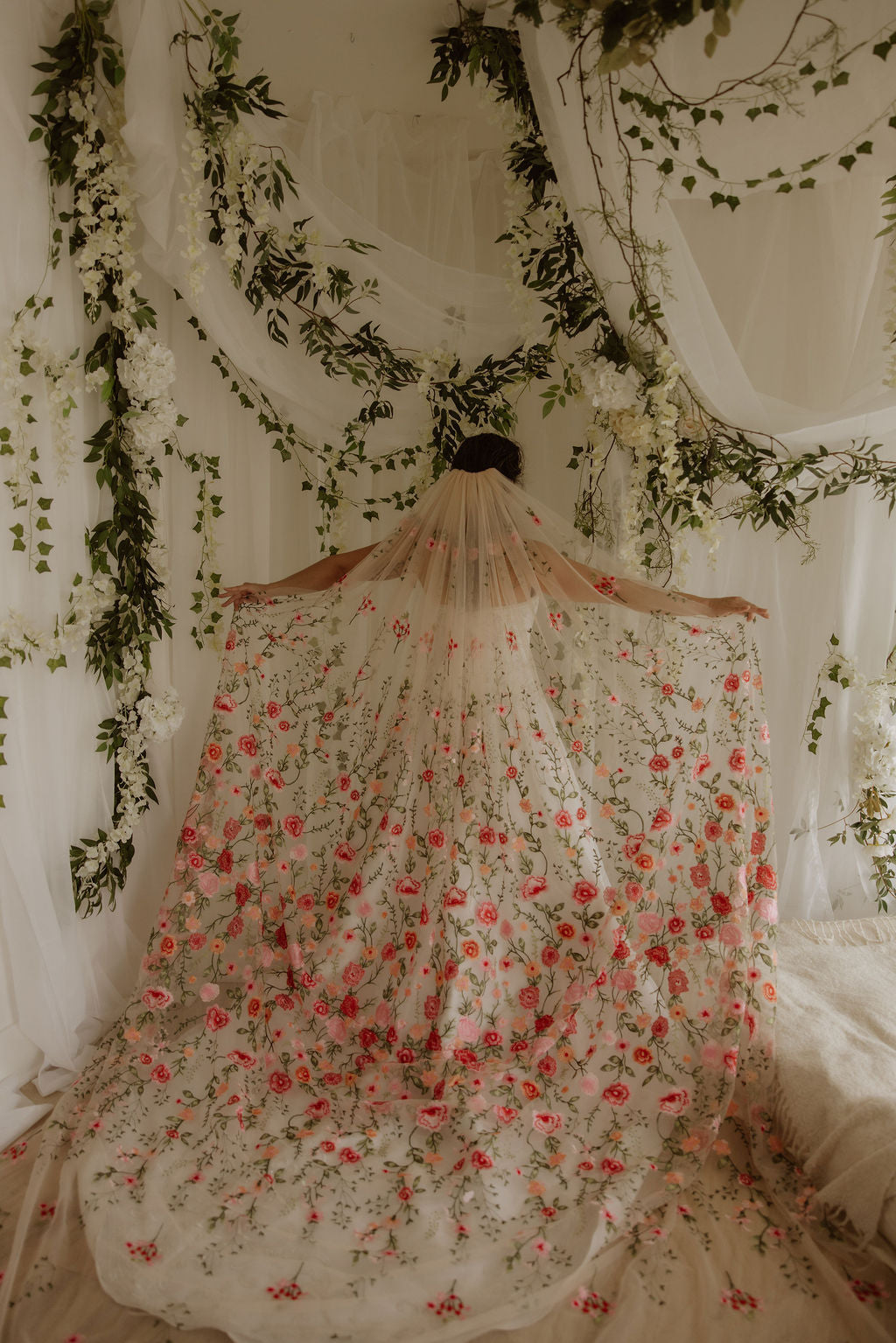 Pink Peachy Rose | Floral Wedding Veil