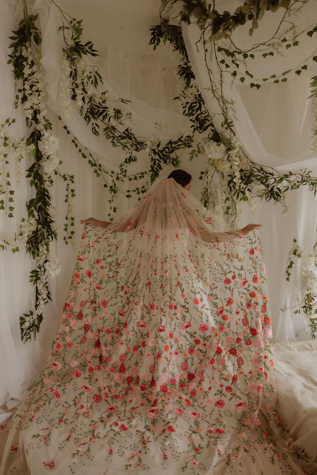 Pink Peachy Rose | Floral Wedding Veil