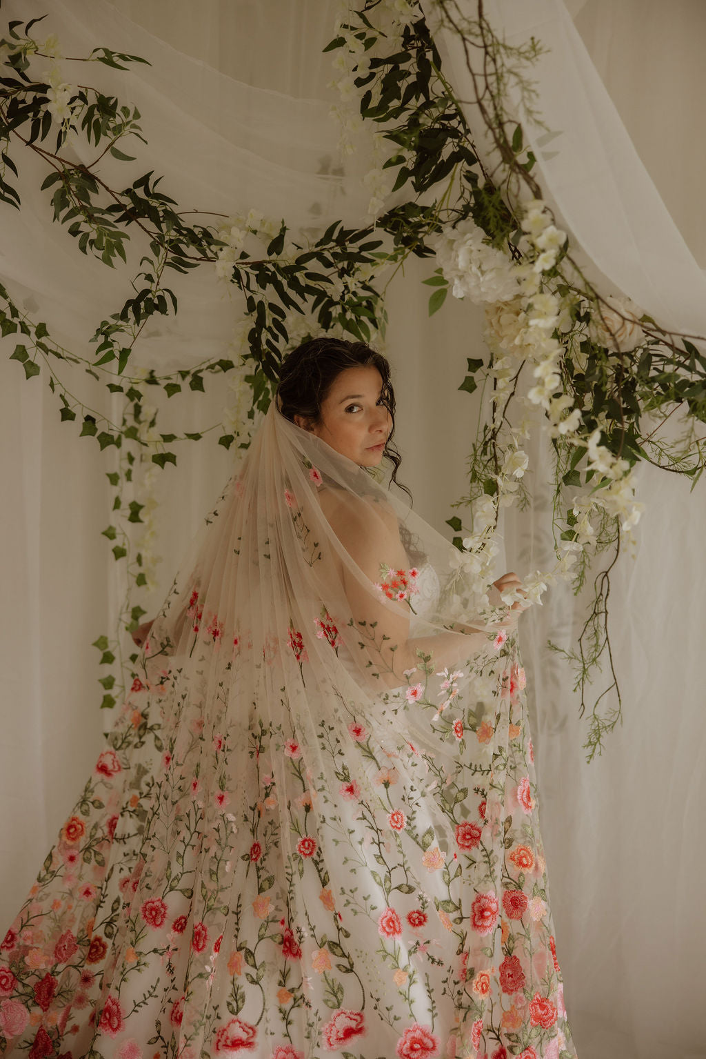 Pink Peachy Rose | Floral Wedding Veil
