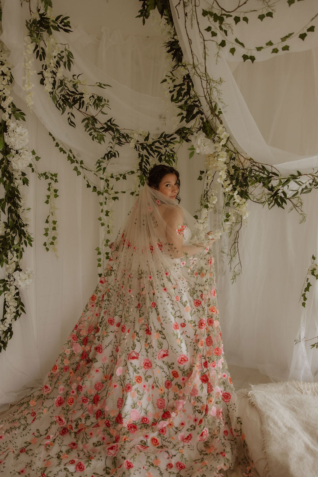 Pink Peachy Rose | Floral Wedding Veil
