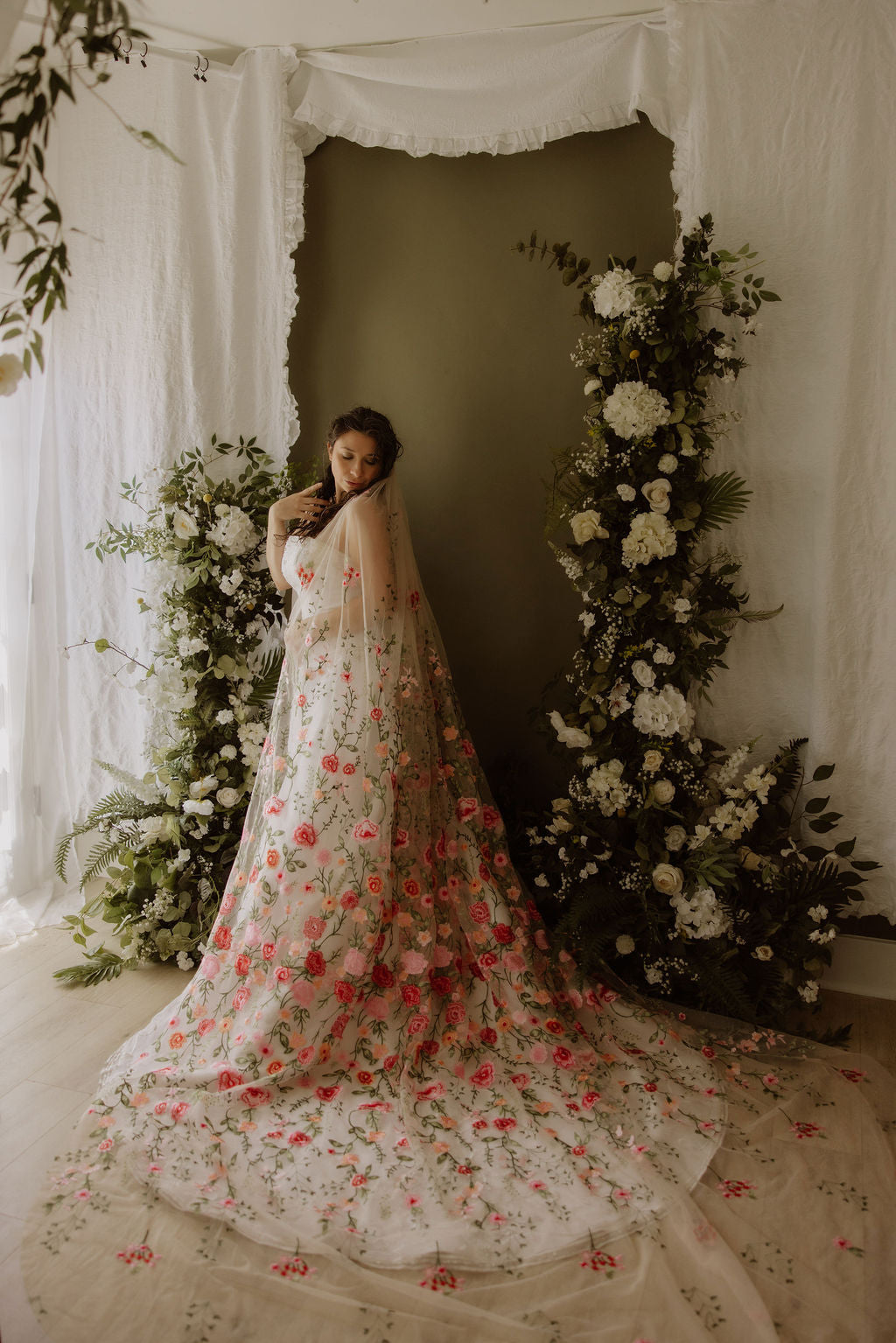 Pink Peachy Rose | Floral Wedding Veil