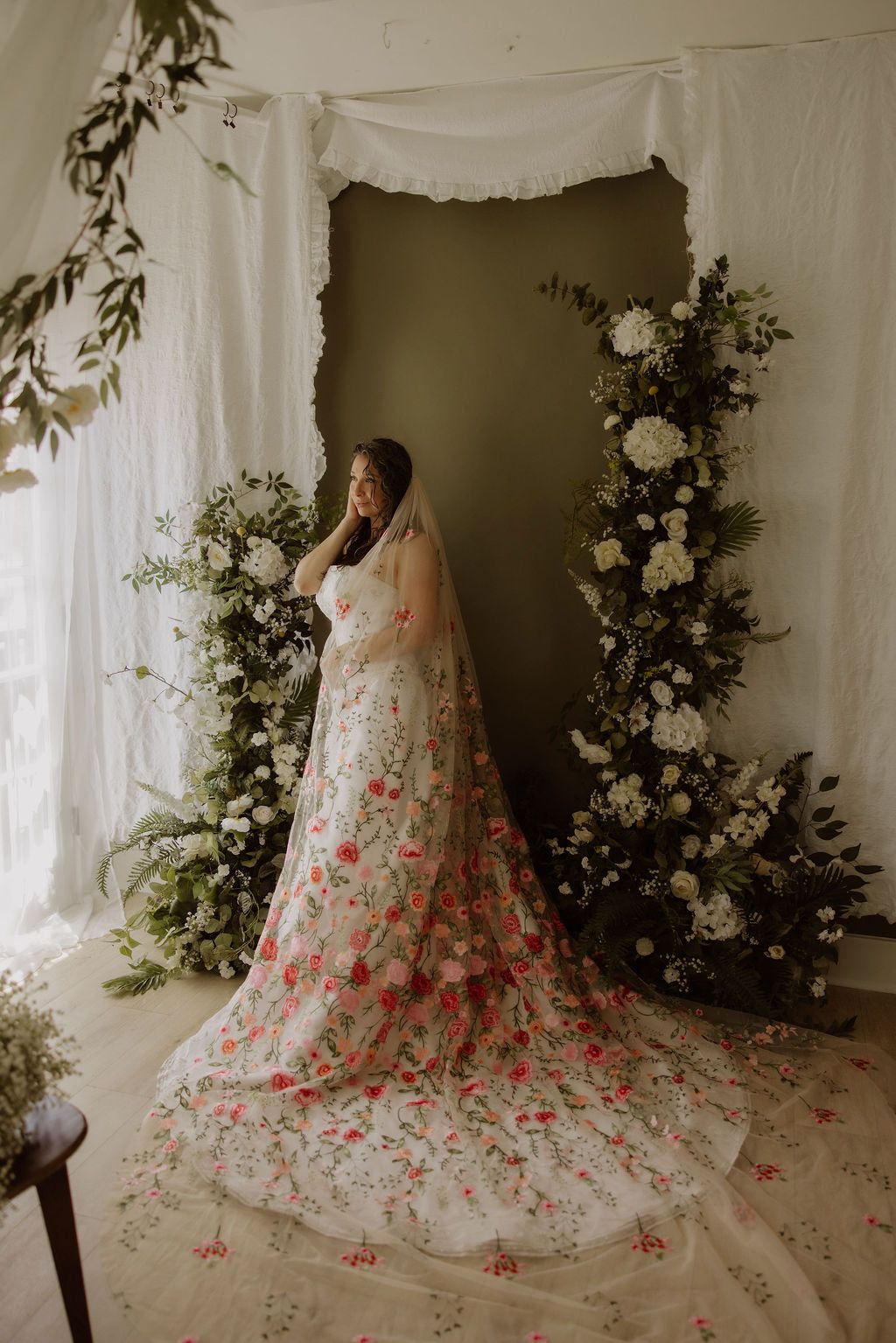 Pink Peachy Rose | Floral Wedding Veil