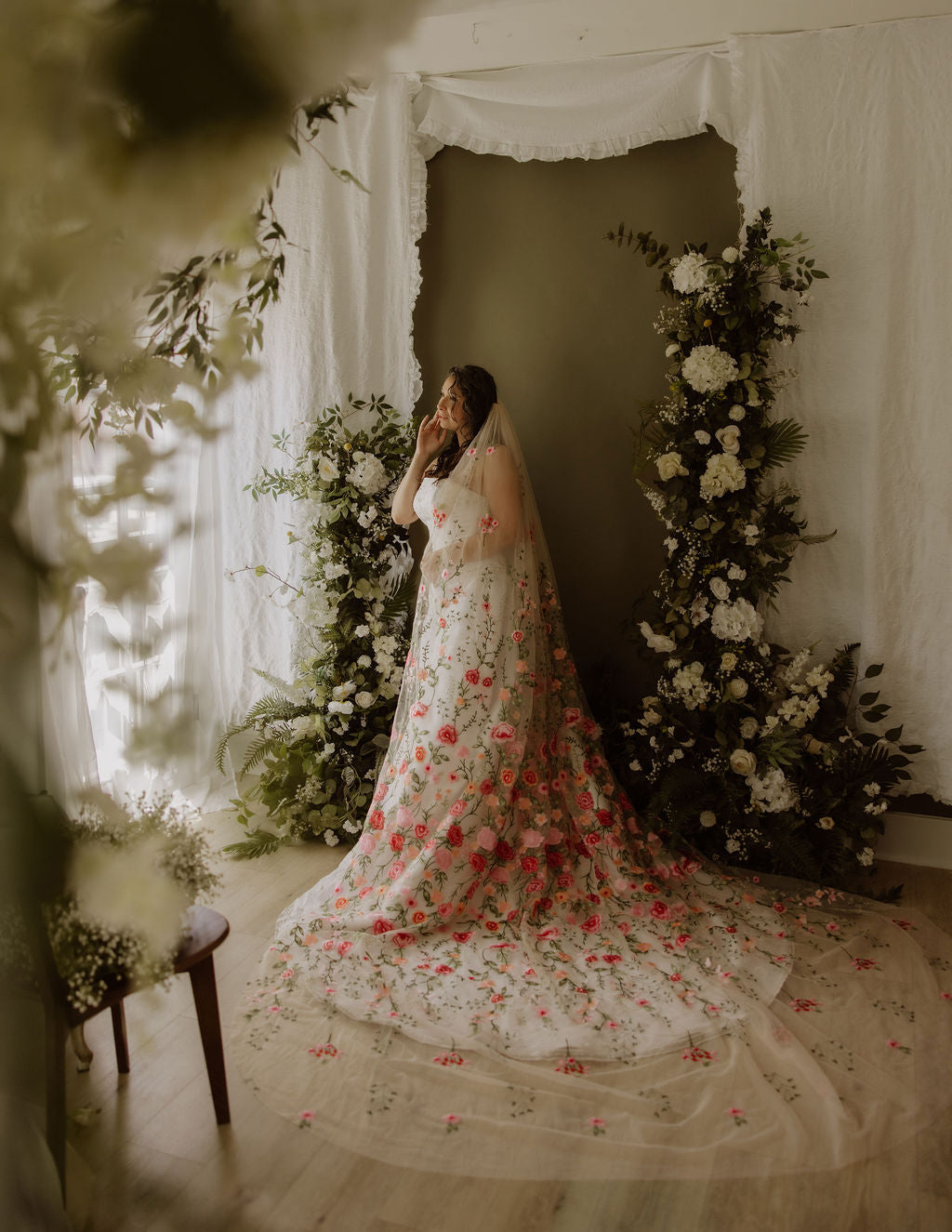 Pink Peachy Rose | Floral Wedding Veil