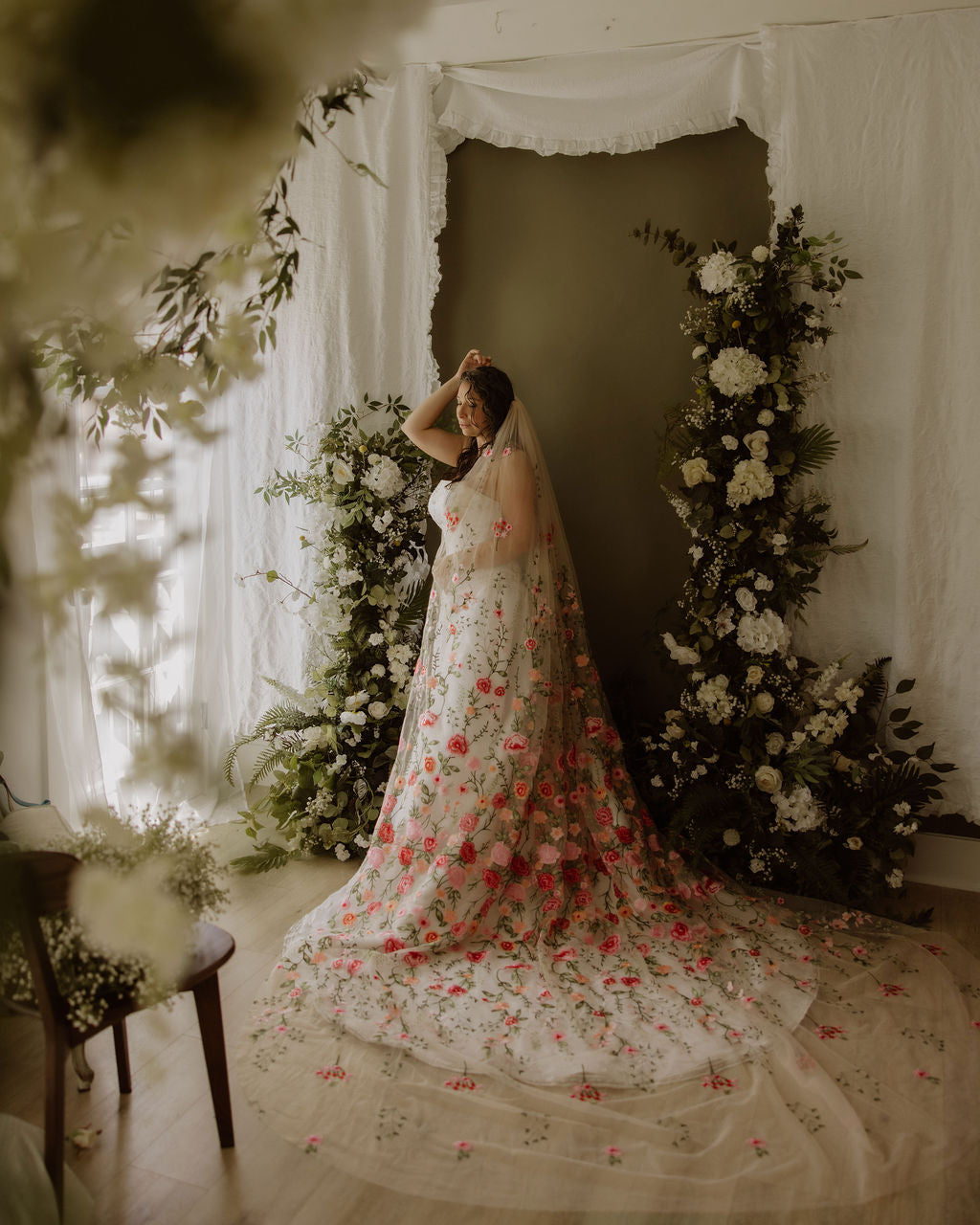 Pink Peachy Rose | Floral Wedding Veil