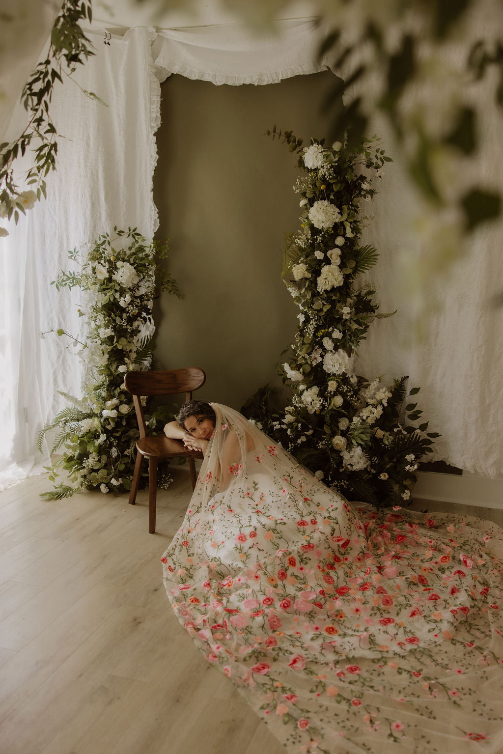 Pink Peachy Rose | Floral Wedding Veil
