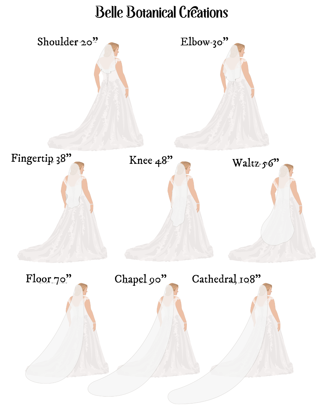 Long Wedding Veils  Waltz, Floor, Chapel & Cathedral Lengths