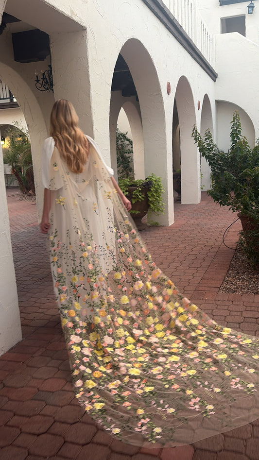 Golden Peachy Rose Cape | Floral Wedding