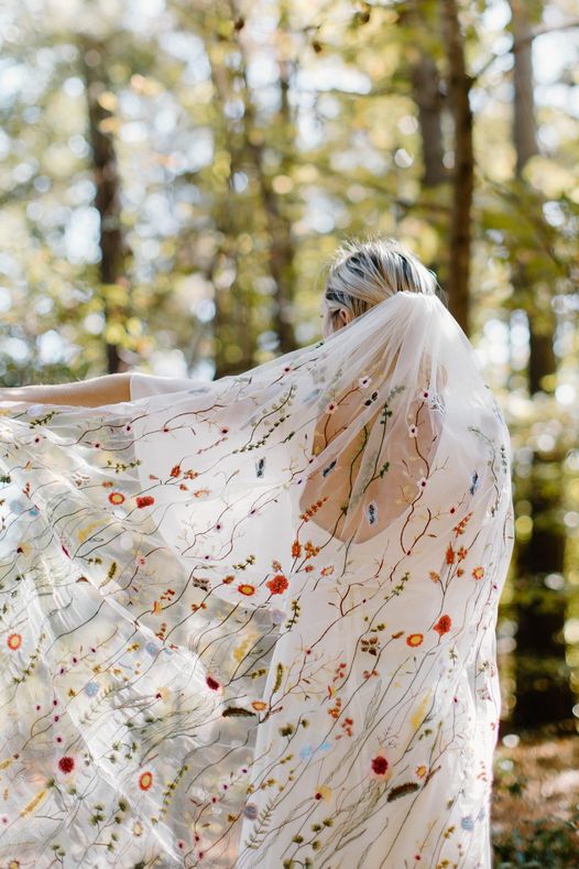 VIBRANT WILDFLOWER: Bridal Veil, Embroidered Flower Veil, Floral