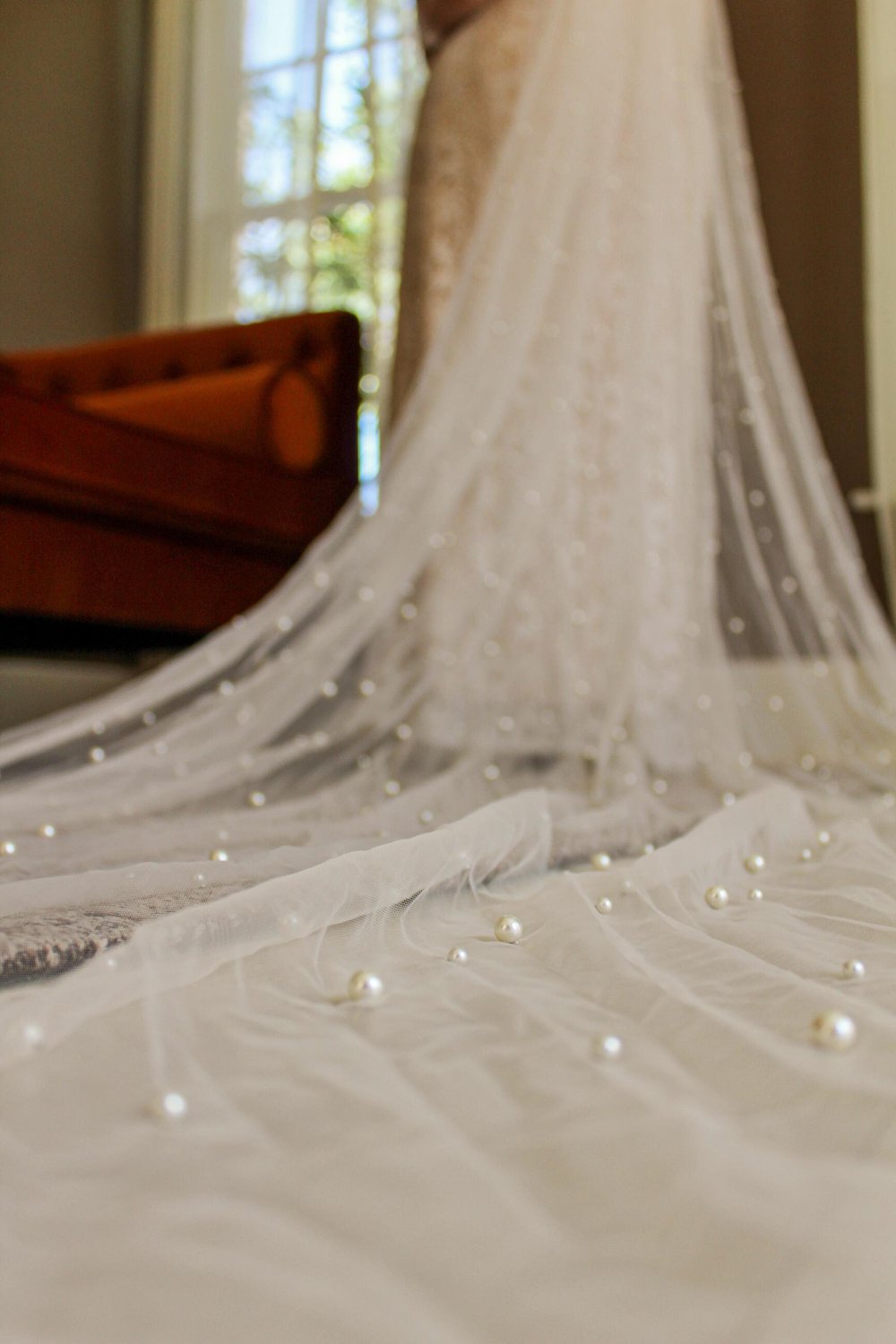 Pearl Scatter Cathedral Wedding Veil with Matching Pearl Headband